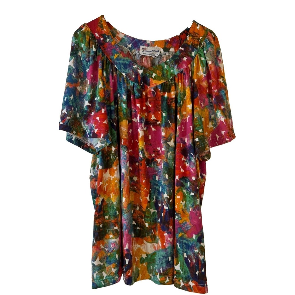 Vtg A Personal Touch Top Women 5X Abstract Floral Print  SS Blouse Boho USA Made